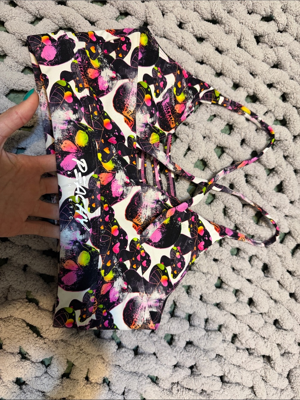 Neon Skull Pattern Peachy sports bra - Picture 2 of 4